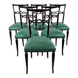 Ensemble de six chaises de salle à manger années 1950 dans le style de Paolo Buffa