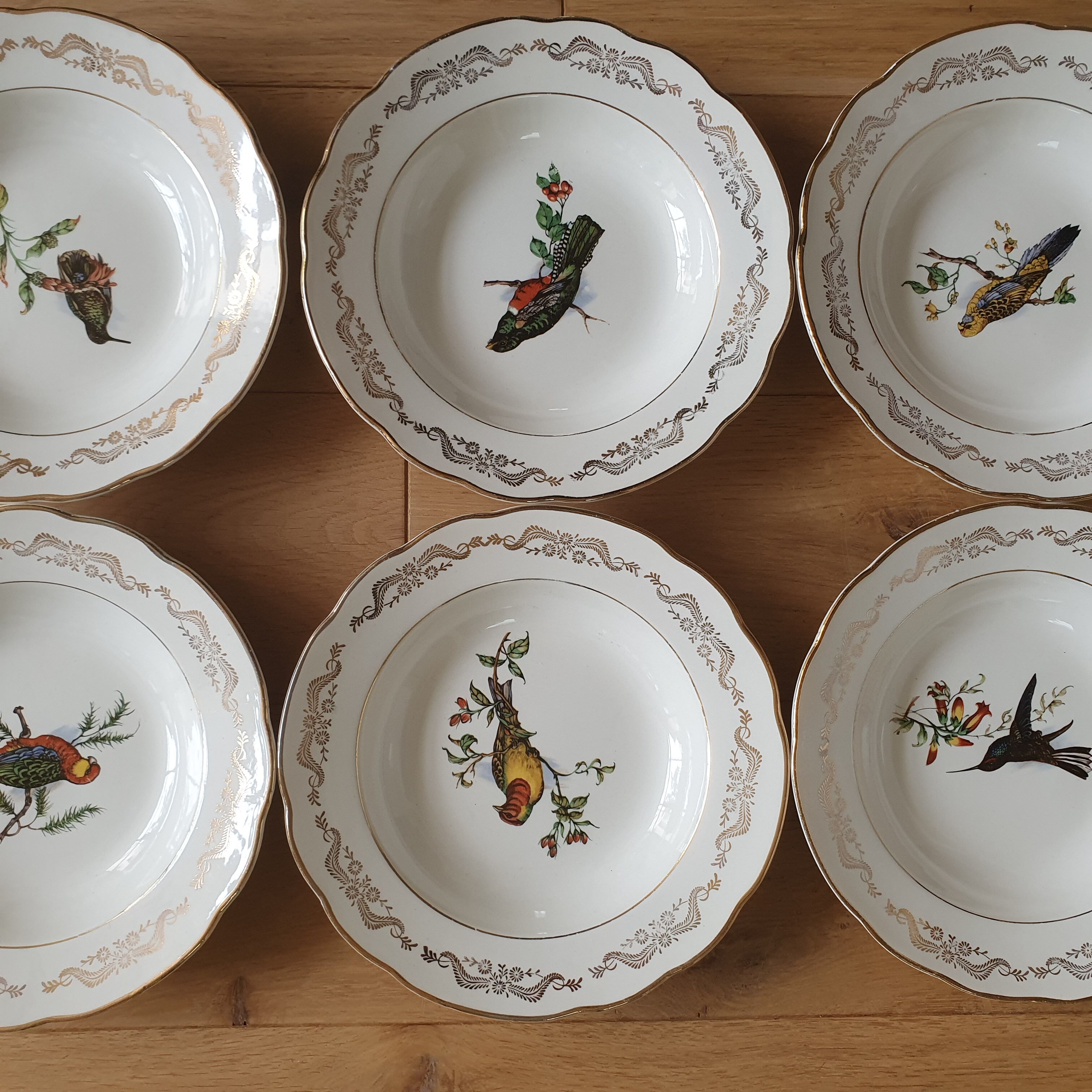 6 deep plates Gien Moineaux from Paris