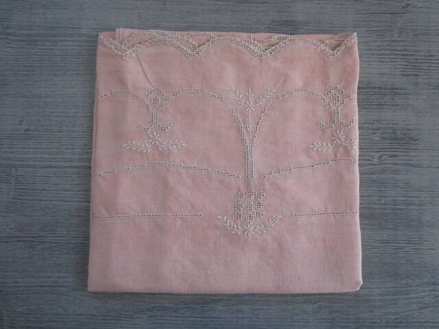 Antique embroidered tea tablecloth 116x116cm