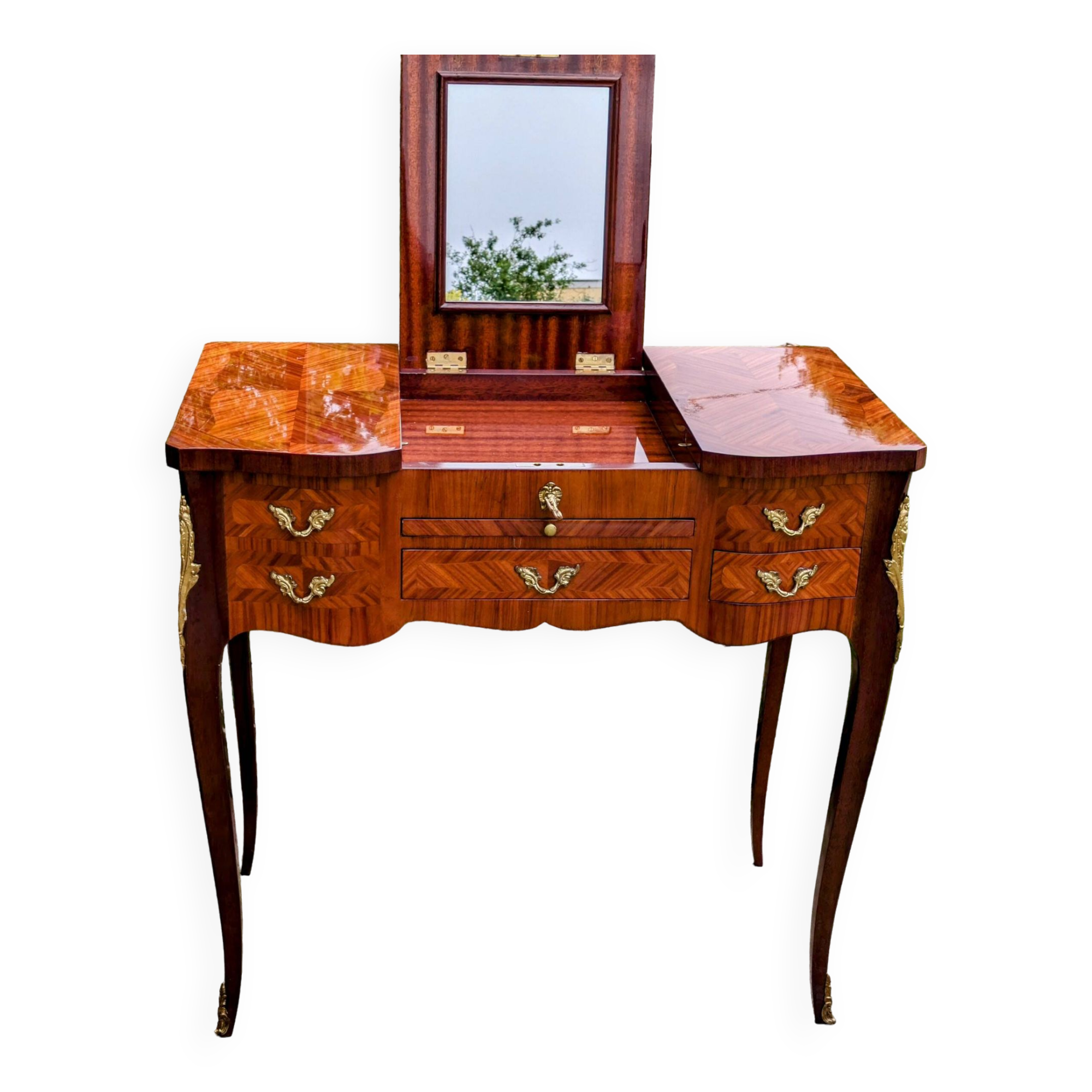 Coiffeuse marqueterie de palissandre style Louis XV