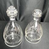 Tableware, two engraved crystal carafes with stoppers from around 1940.