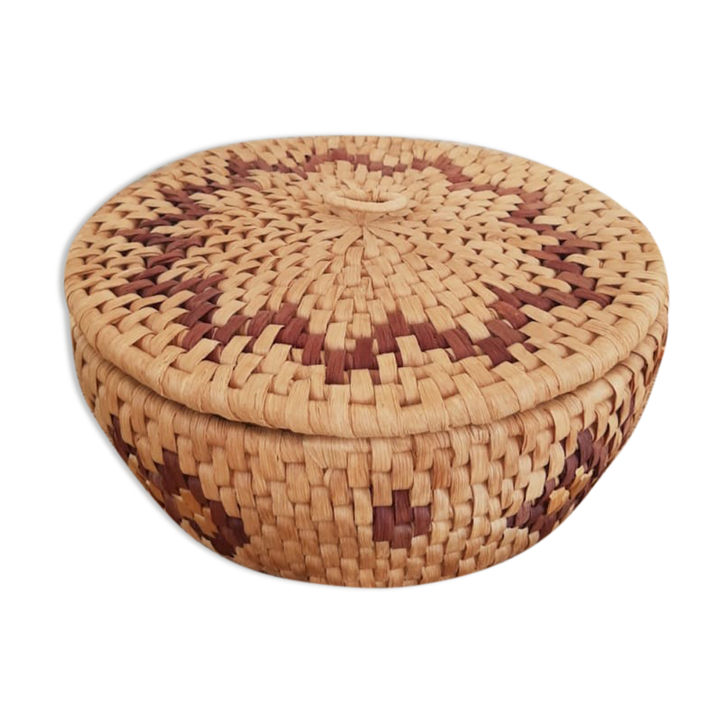 Round raffia box - vintage