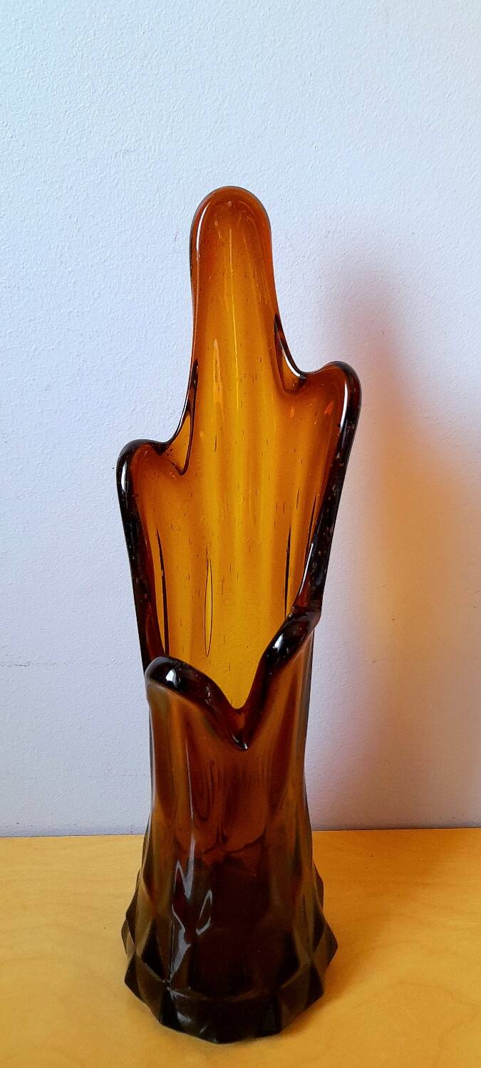 Amber glass vase 70s