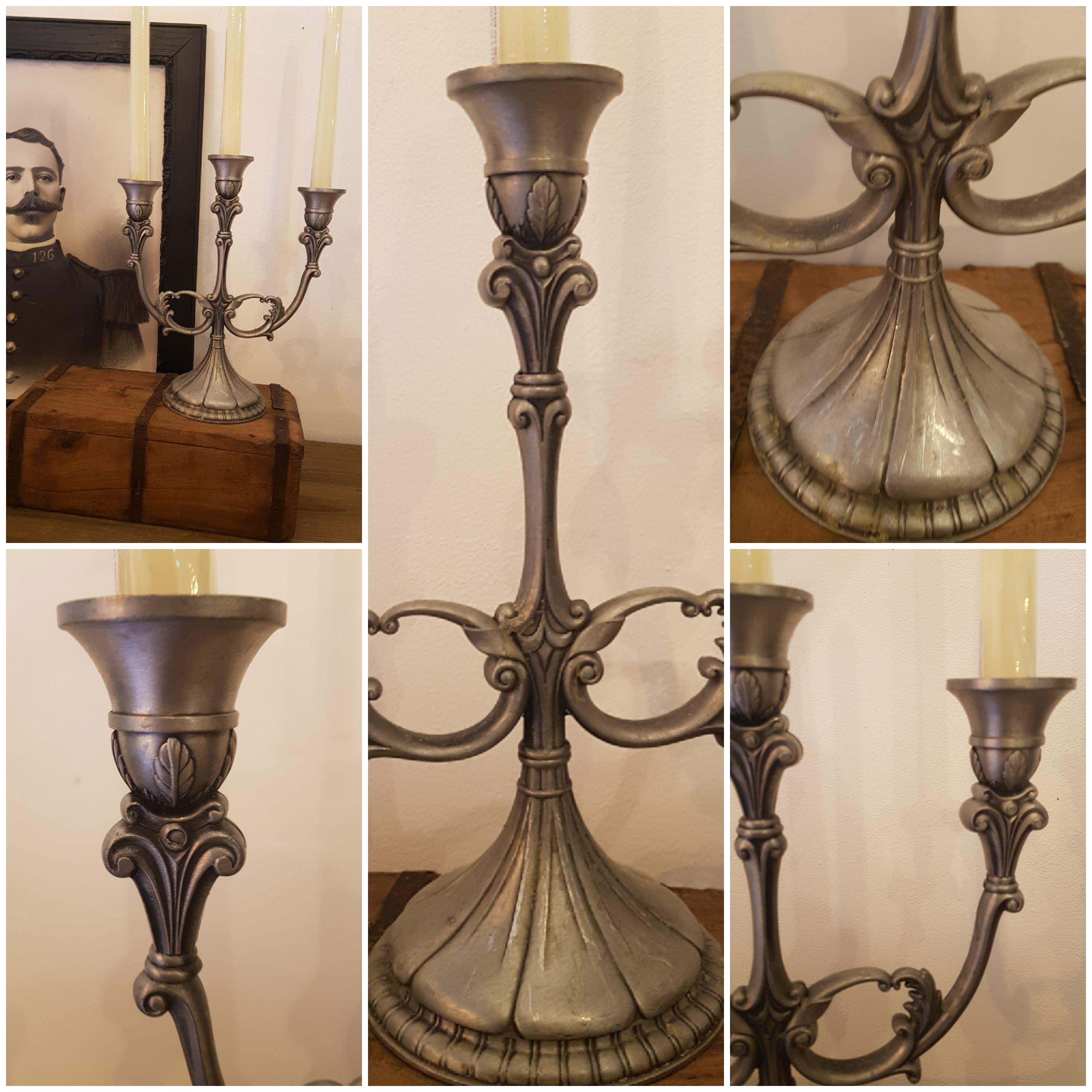 3-spoke pewter candlestick