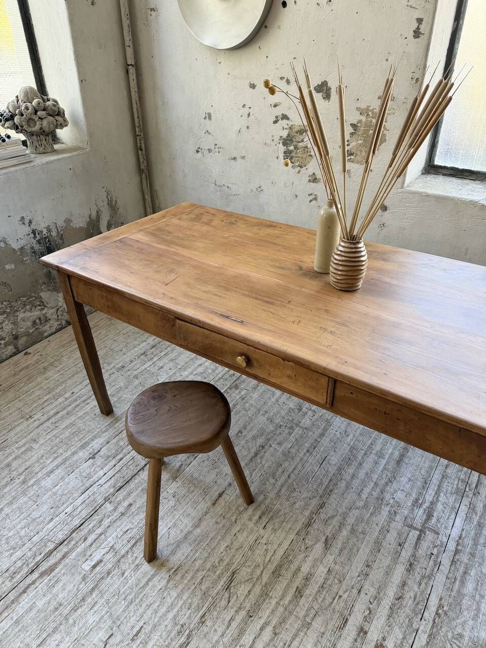 Cherry farmhouse table with spindle legs, 1950s