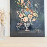 Old Table Painting of Flowers on Wood