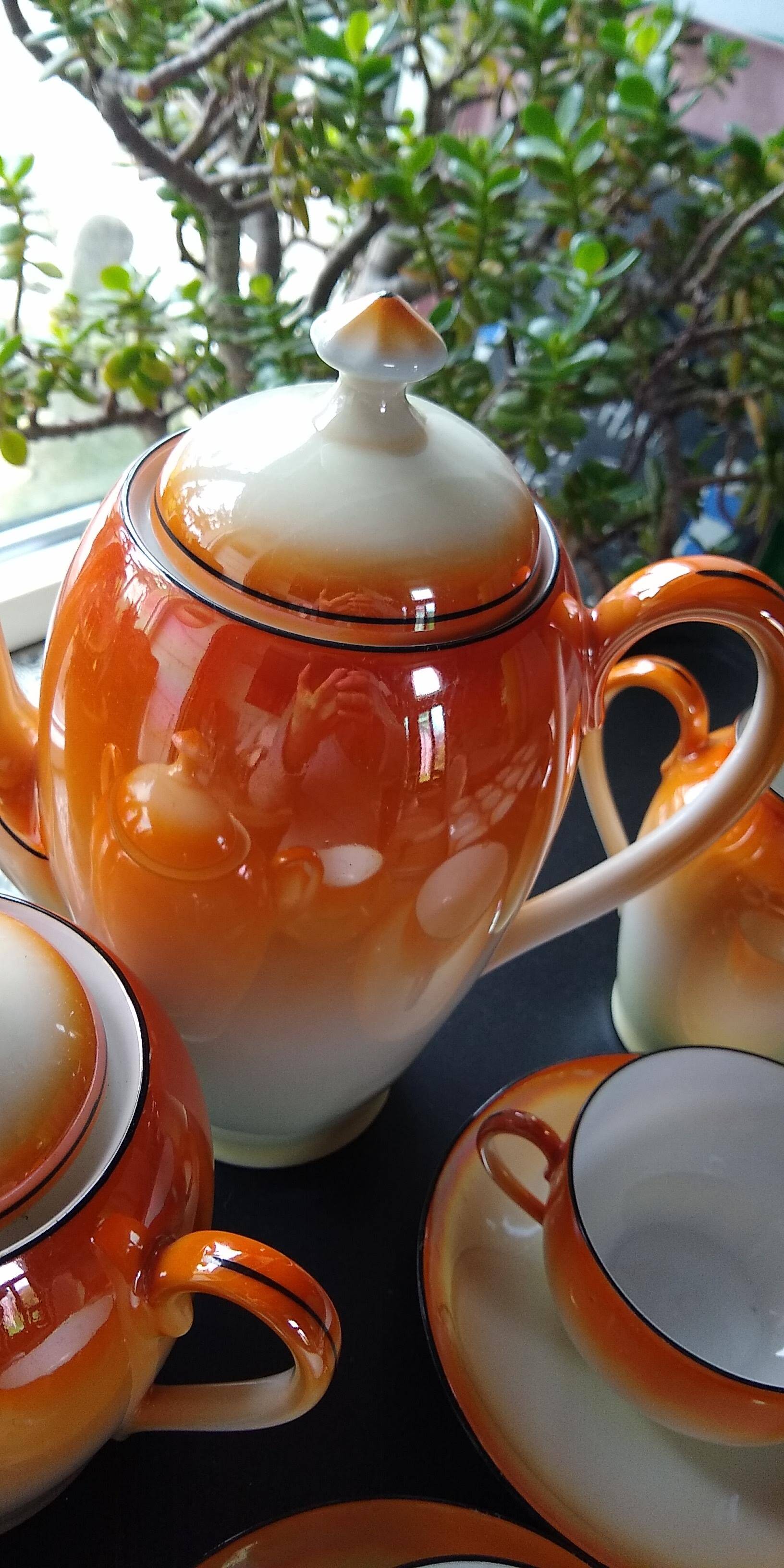 Vintage Iridescent Orange Tea and Dessert Set