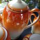 Vintage Iridescent Orange Tea and Dessert Set