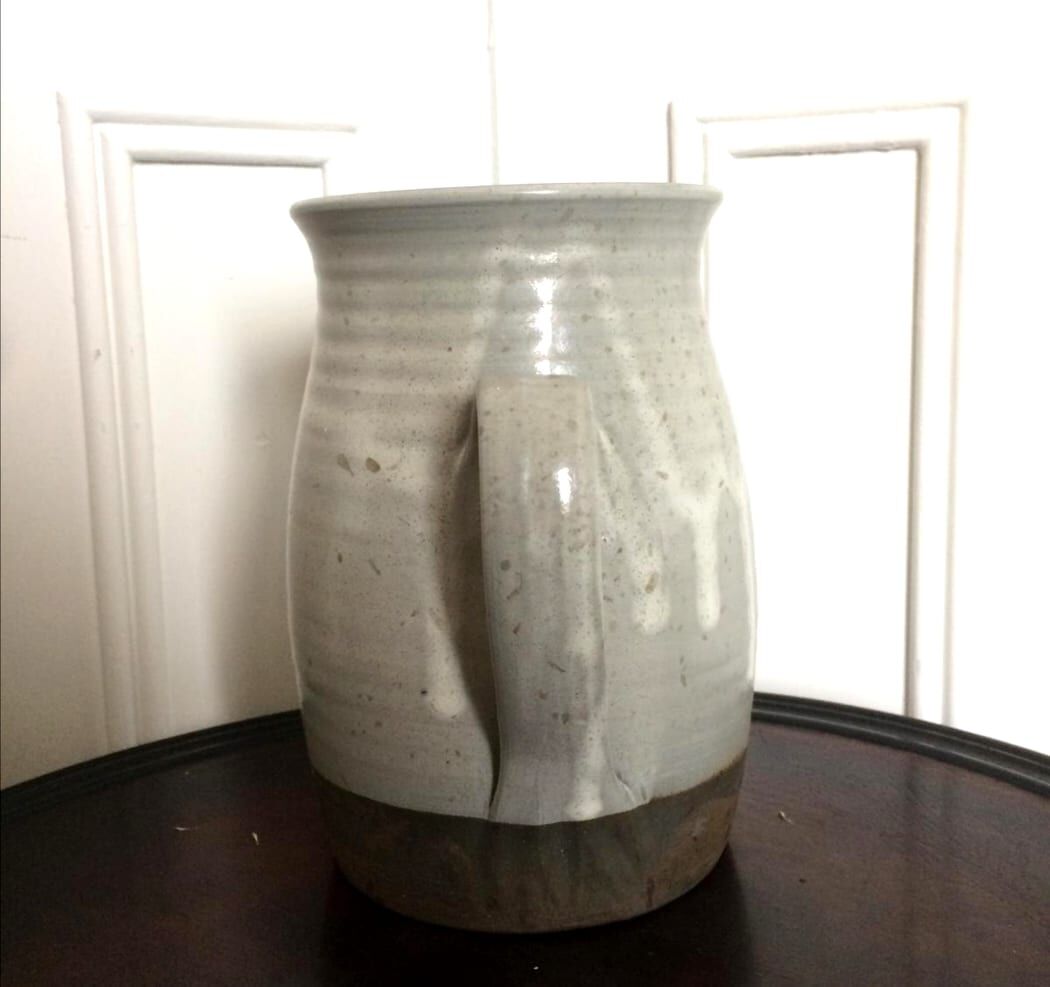 Enamelled sandstone jug signed vintage