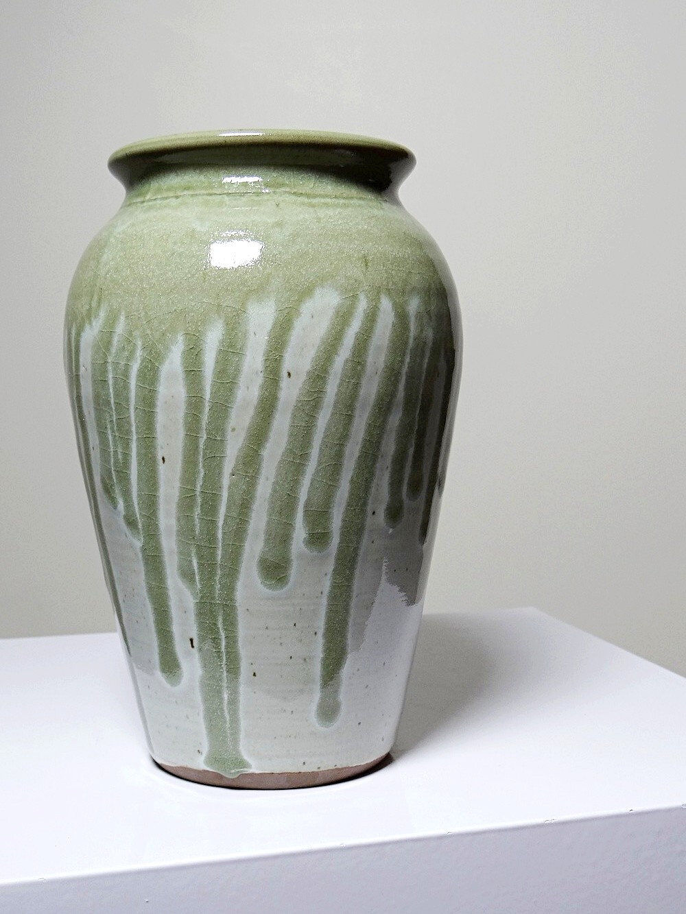 Vintage ash-glazed artisanal stoneware Wabi-Sabi modernist vase