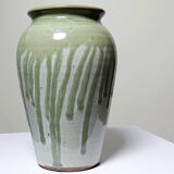 Vintage ash-glazed artisanal stoneware Wabi-Sabi modernist vase