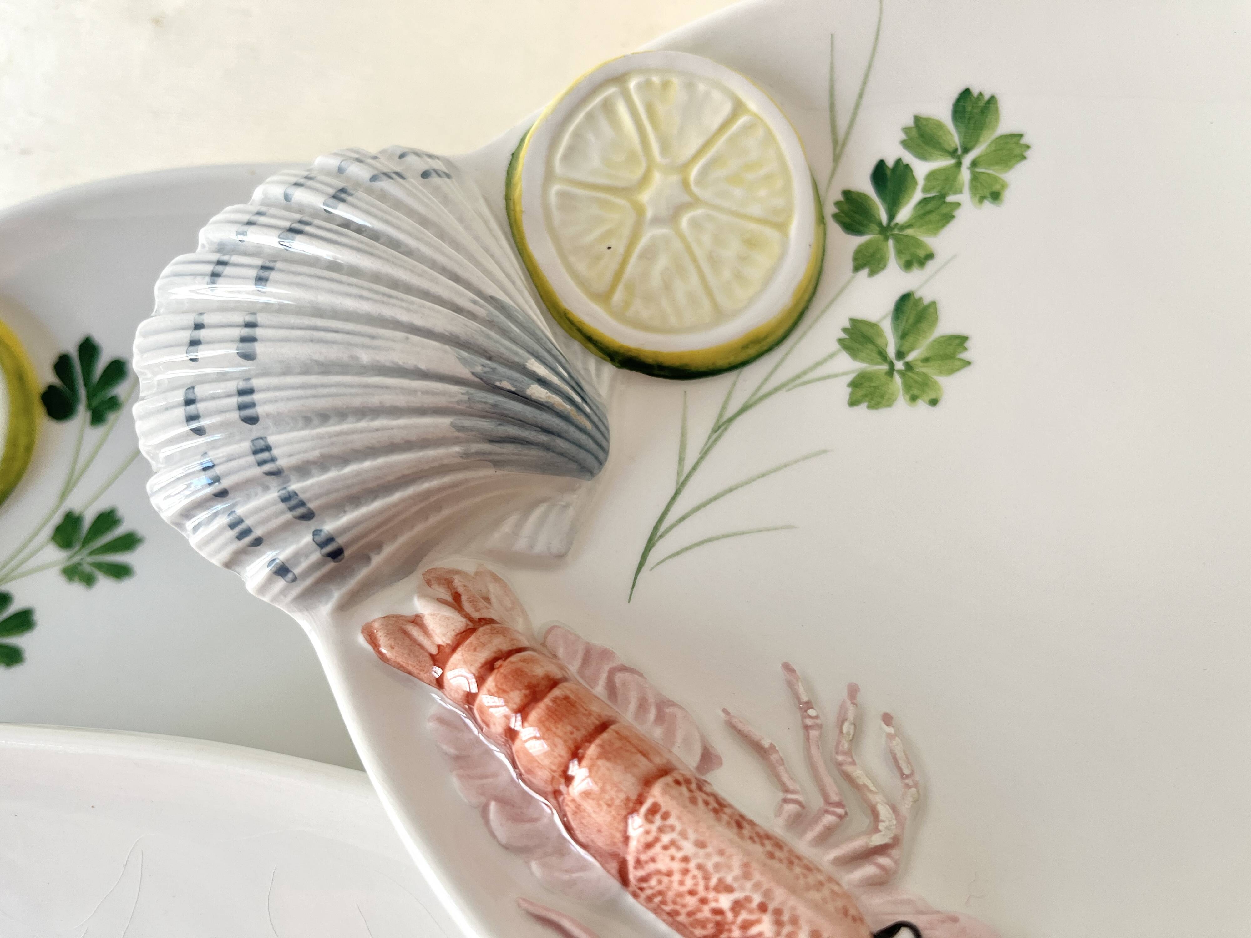 Vintage Italian majolica plates, seafood plates.