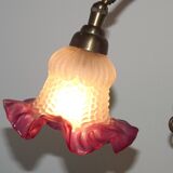 French Antique Brass Anglepoise Table Lamp Patterned Glass Pink Edged Shade 5131