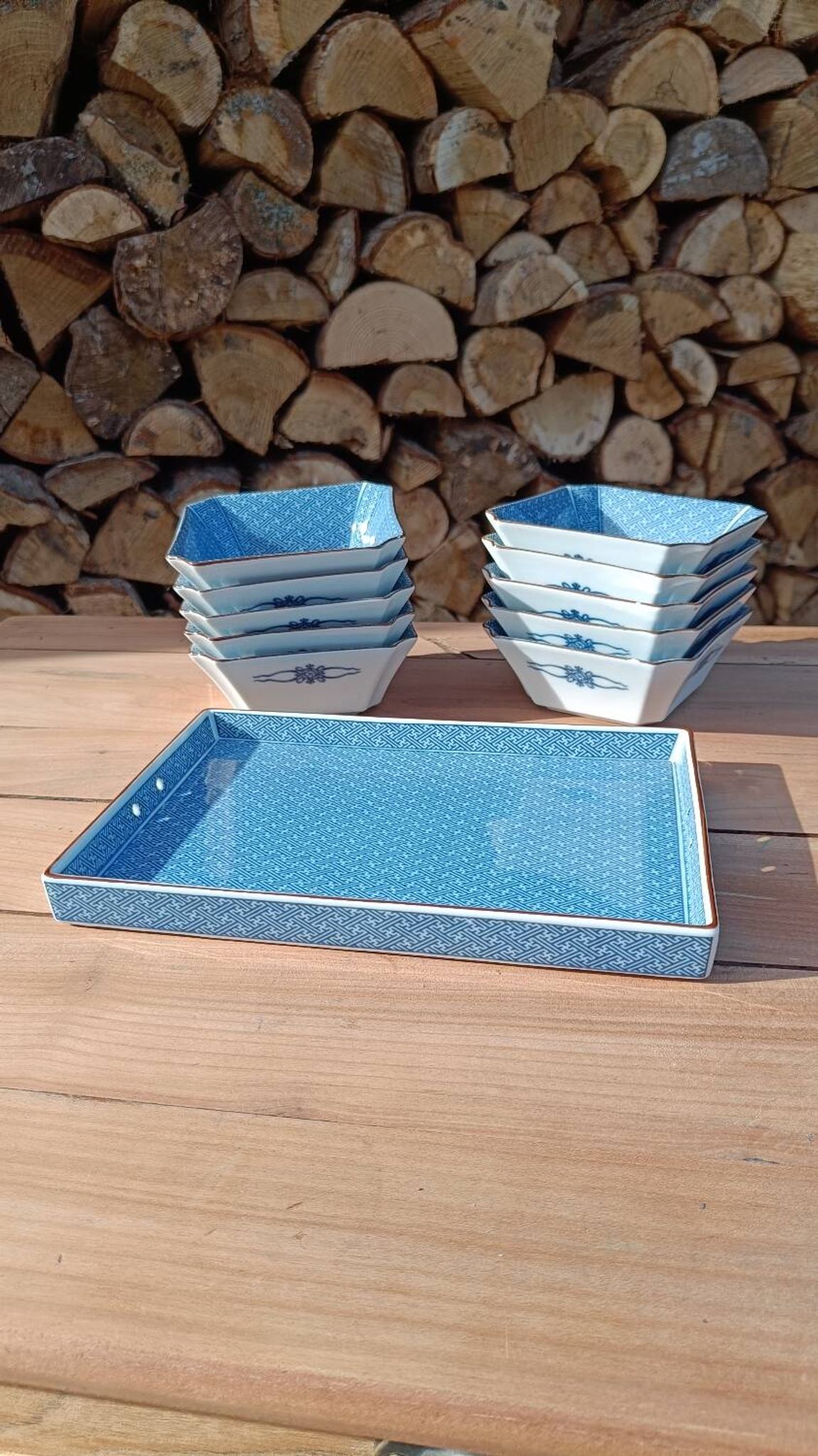 Asian set of platter and ten ramekins
