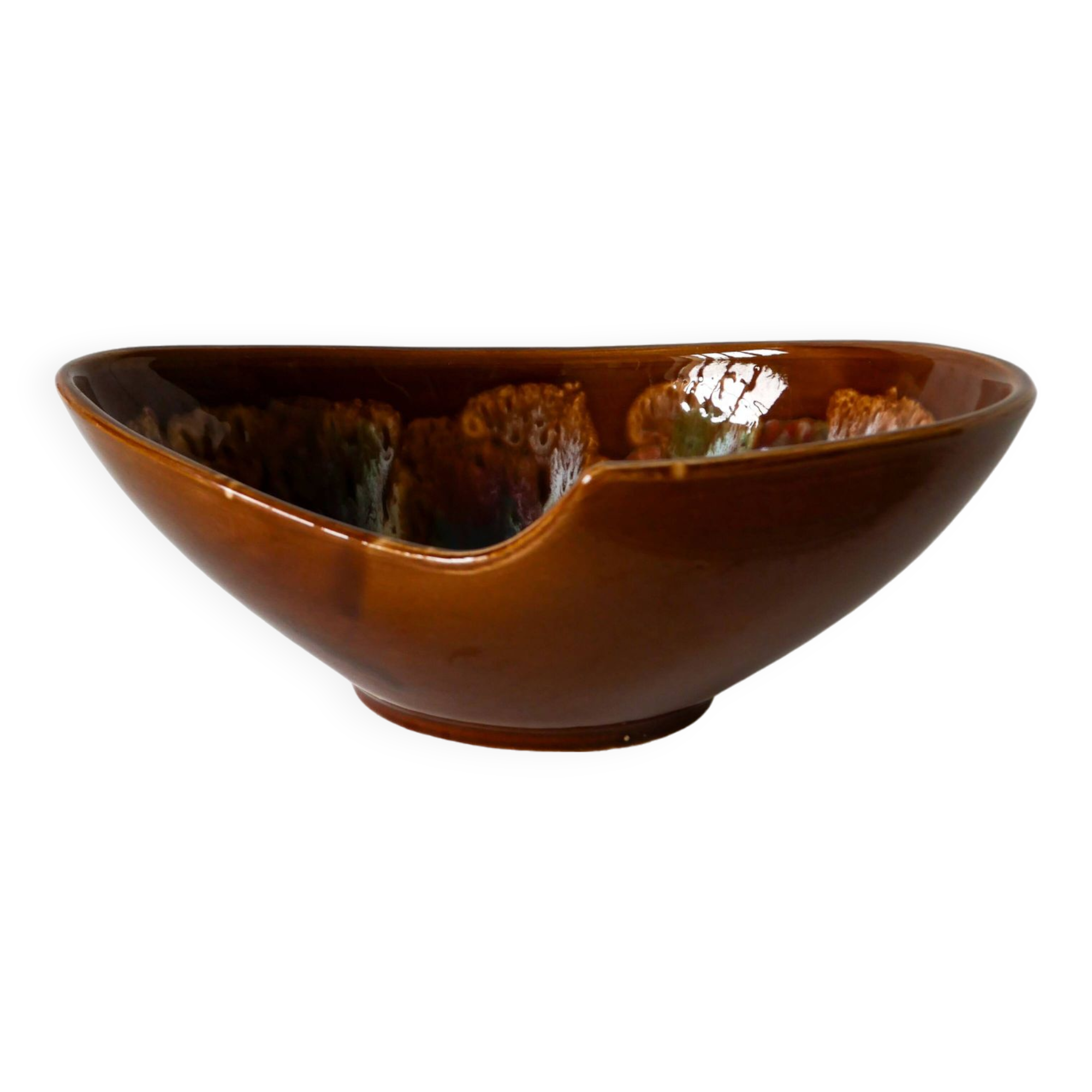 Large brown and colored ceramic bowl, design, 1970