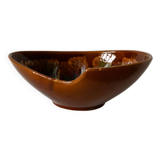 Large brown and colored ceramic bowl, design, 1970