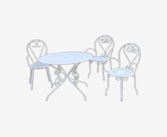 Salon de jardin fer table et 3 fauteuils