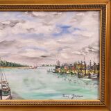 René James – The Entrance to the Port of Honfleur – Oil on canvas, 1985