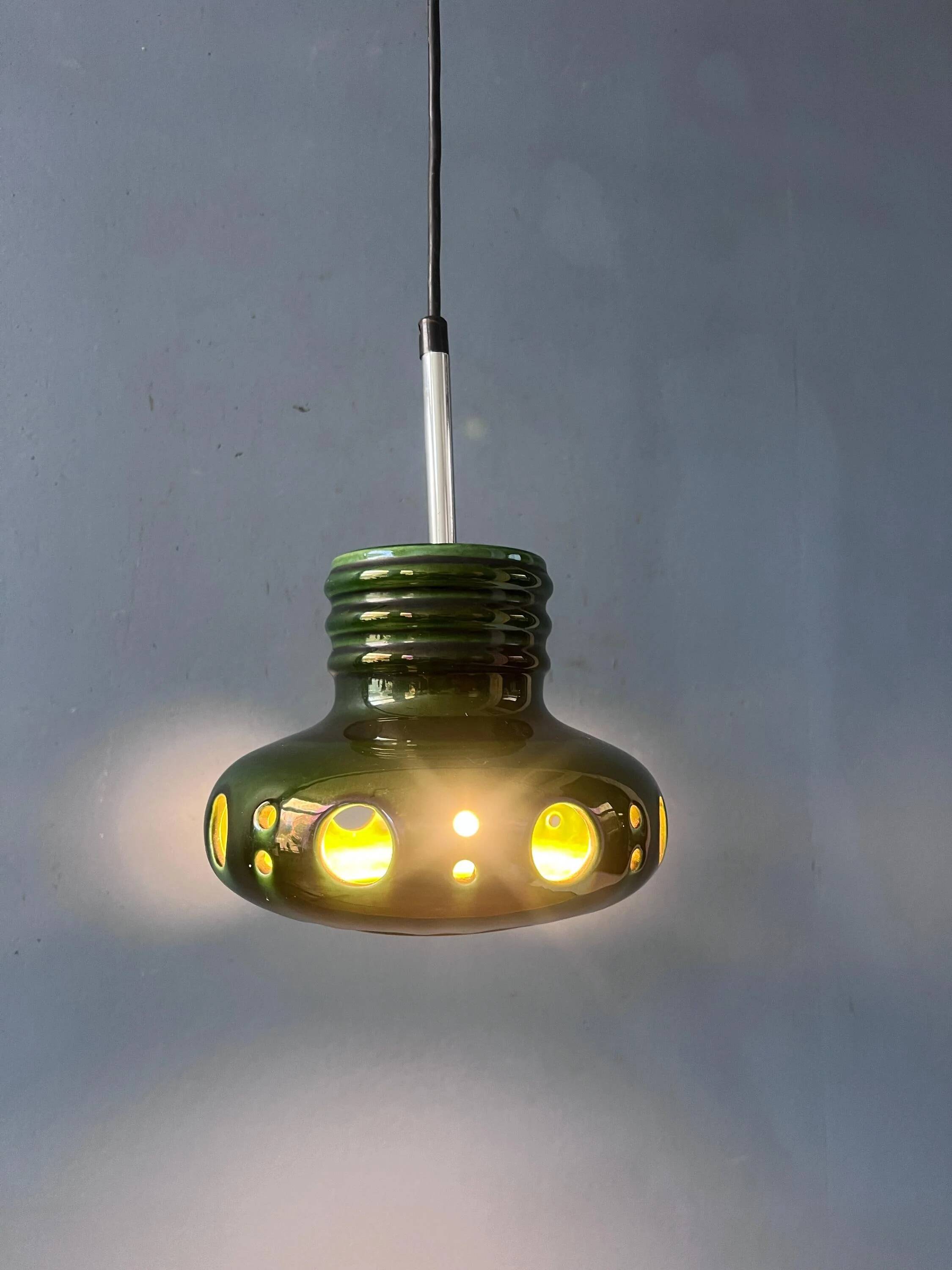 Green ceramic suspension Mid-Century - pendant lamp West Germany