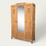 Parisian art deco wardrobe in solid raw oak, removable