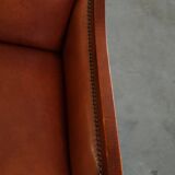 Ensemble majestueux et luxueux de 2 fauteuils design Art Déco en cuir de vachette couleur cognac