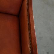 Majestic, luxurious set of 2 cognac-colored cowhide leather Art Deco design armchairs