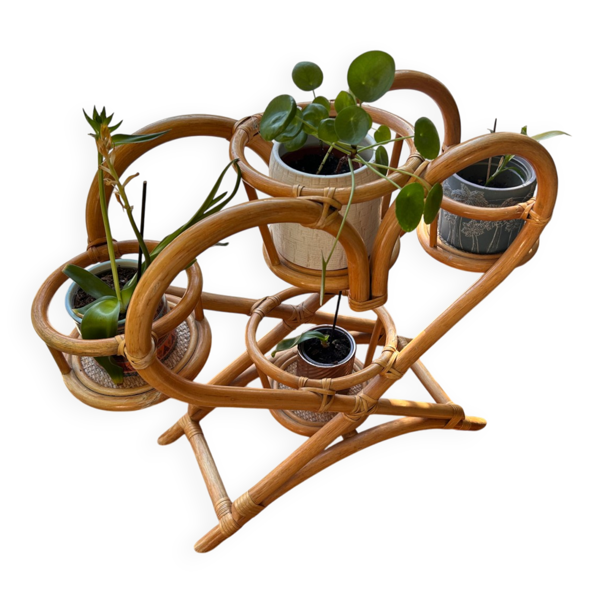Vintage rattan plant stand – 1970s