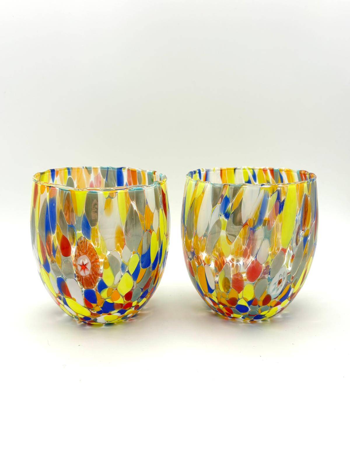 Set of 6 blown glass glasses with Murano murrine.