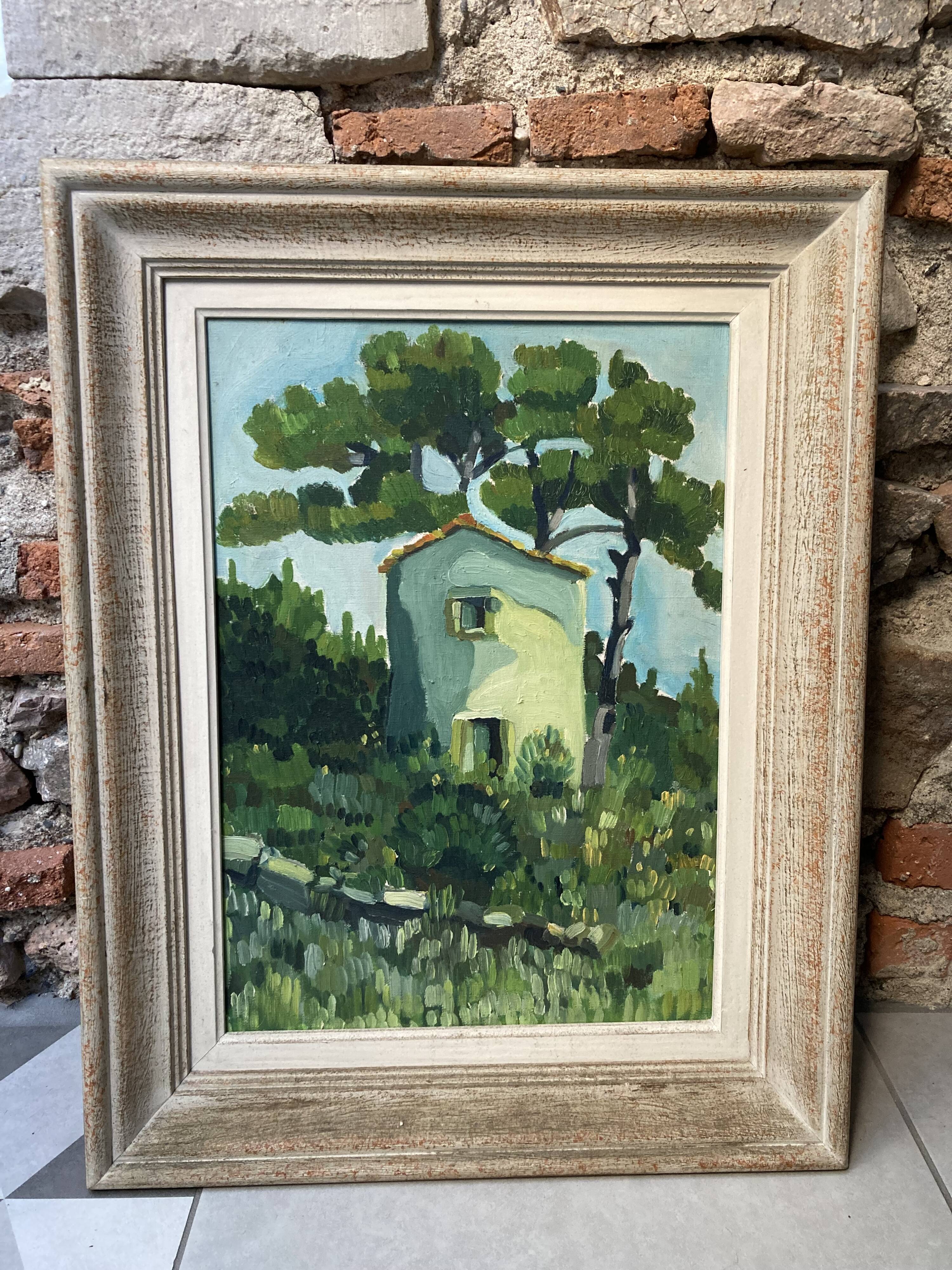 Framed oil on canvas "The Green House"