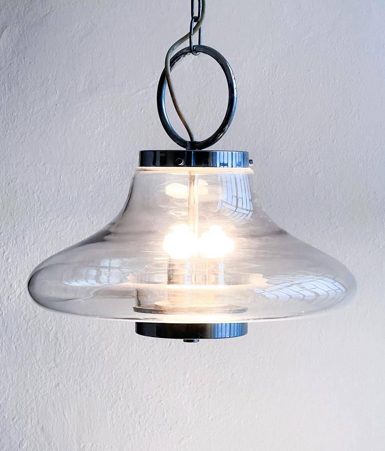 Vintage Murano Glass Accent Chandelier, Space Age Era Chrome Nason Mazzega Style