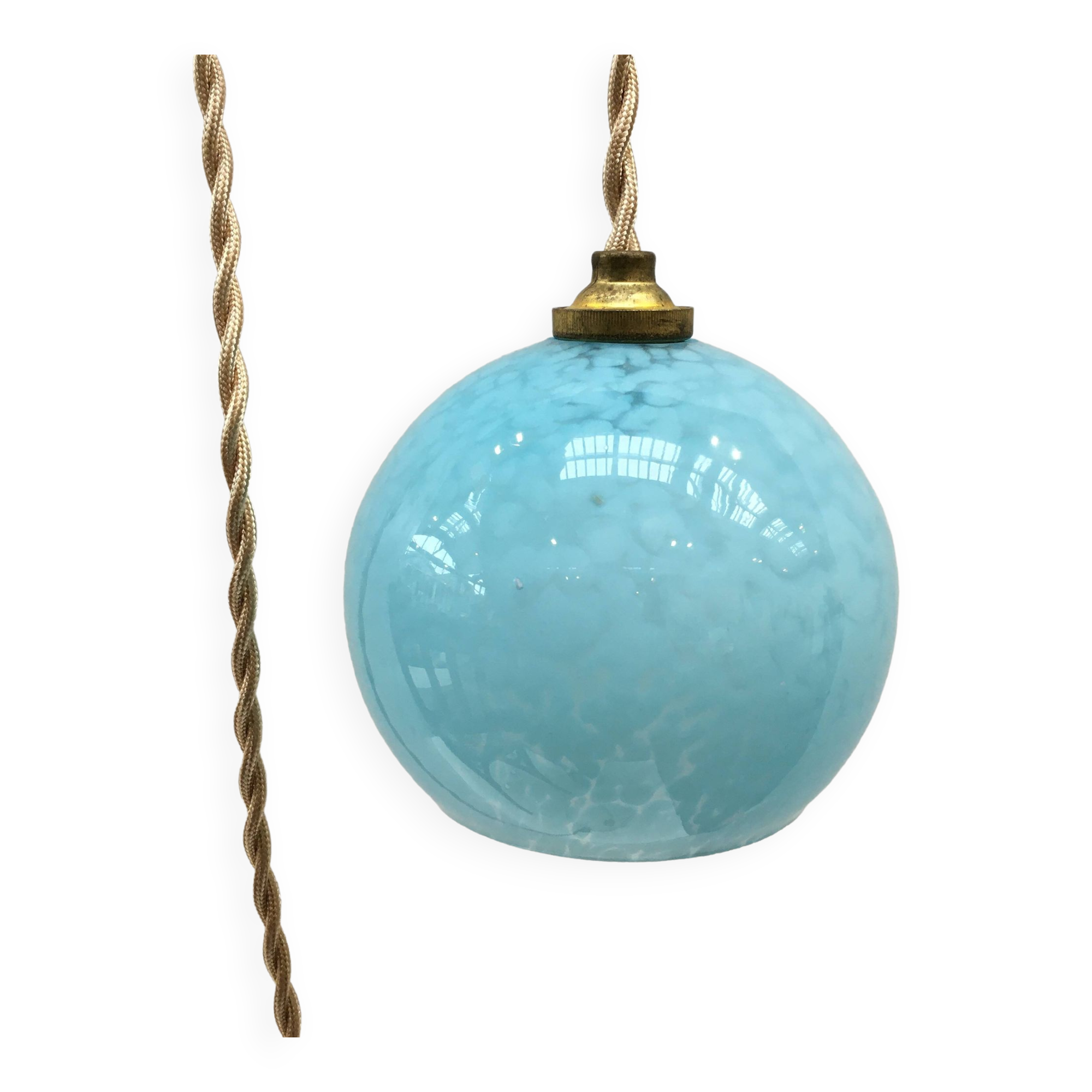Lampe baladeuse art déco en verre de Clichy bleu