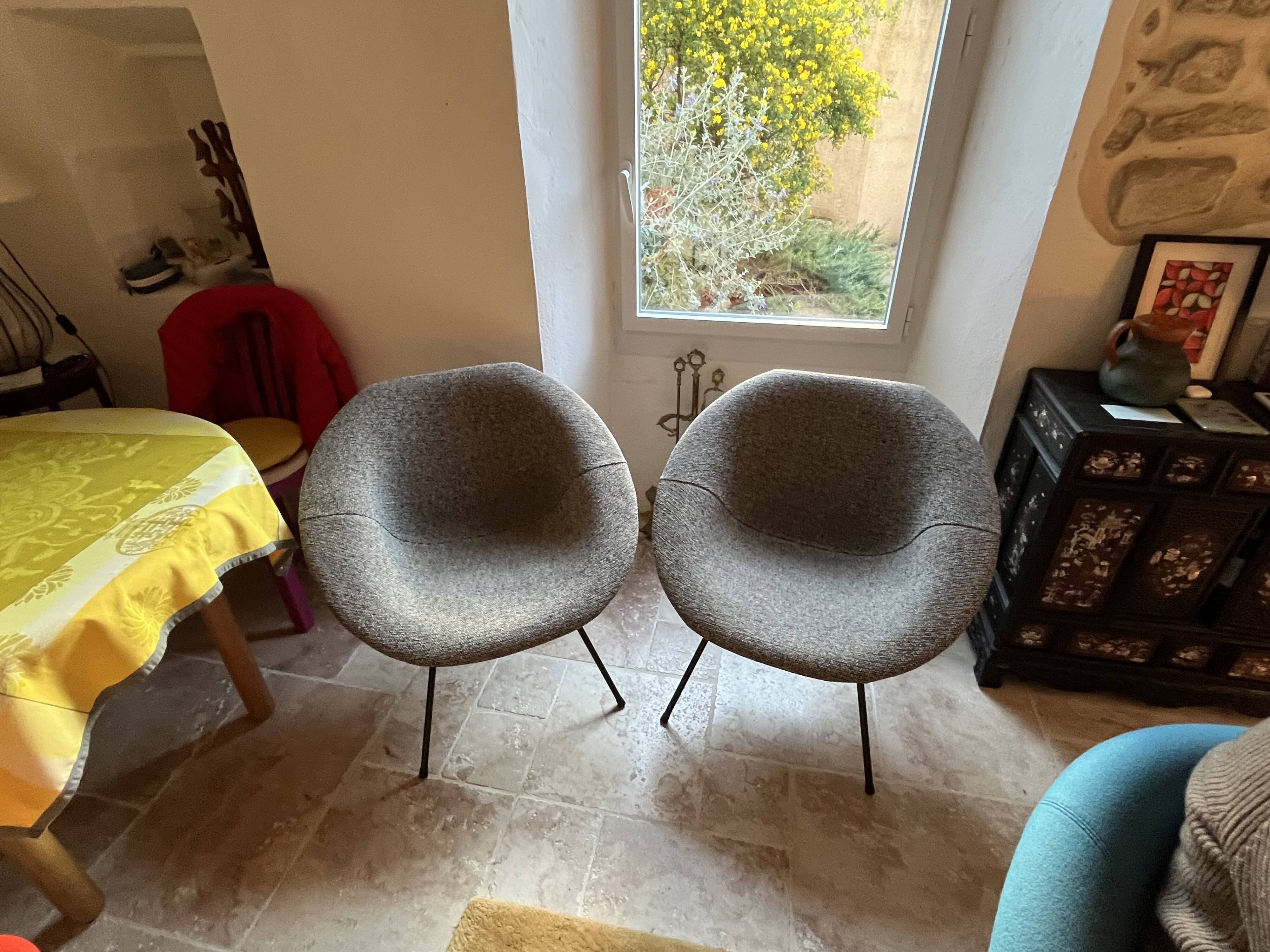 Pair of armchairs designed by Claude Vassal, 1950s.