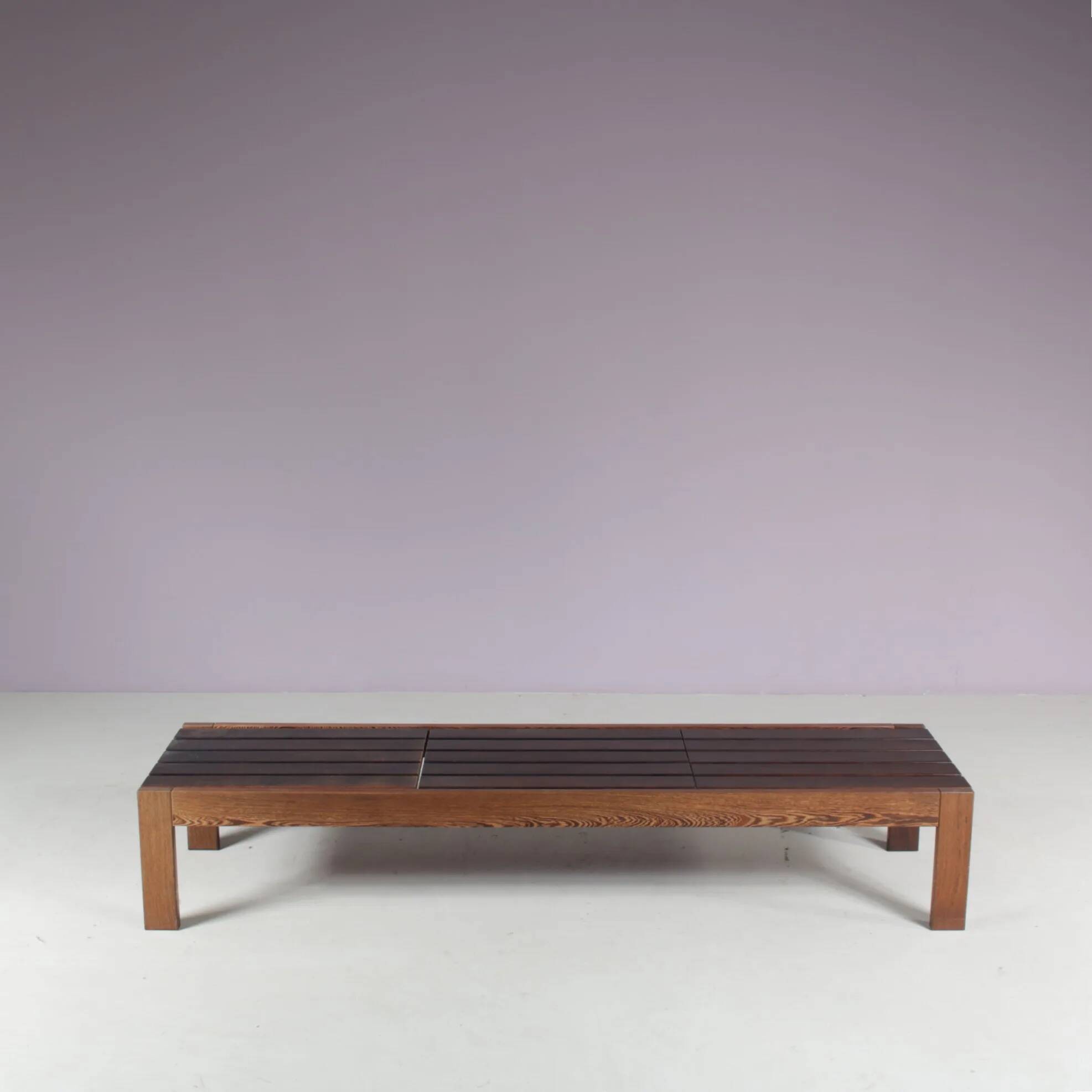 1960s Wengé wooden slat bench from the Netherlands