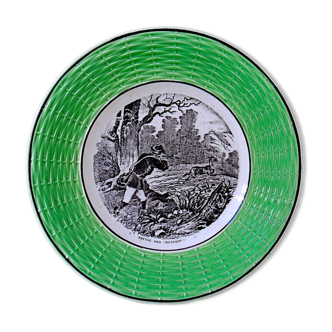 Old plate captioned "Battered with deer", Digoin-&-Sarreguemines