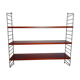 String shelf by Nisse Strinning with three mahogany shelves. Gungrey metal sides.