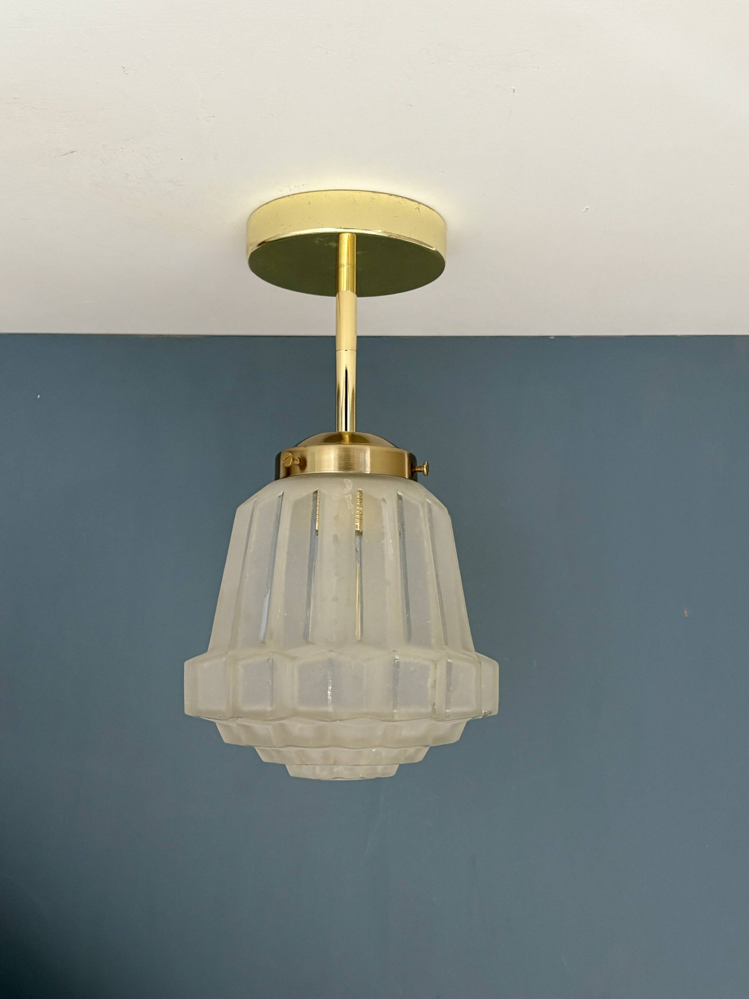 Pendant / Ceiling light with vintage art deco globe in frosted glass