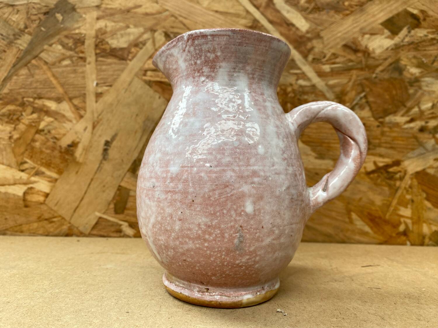 Antique white & pink ceramic pitcher 60s vintage