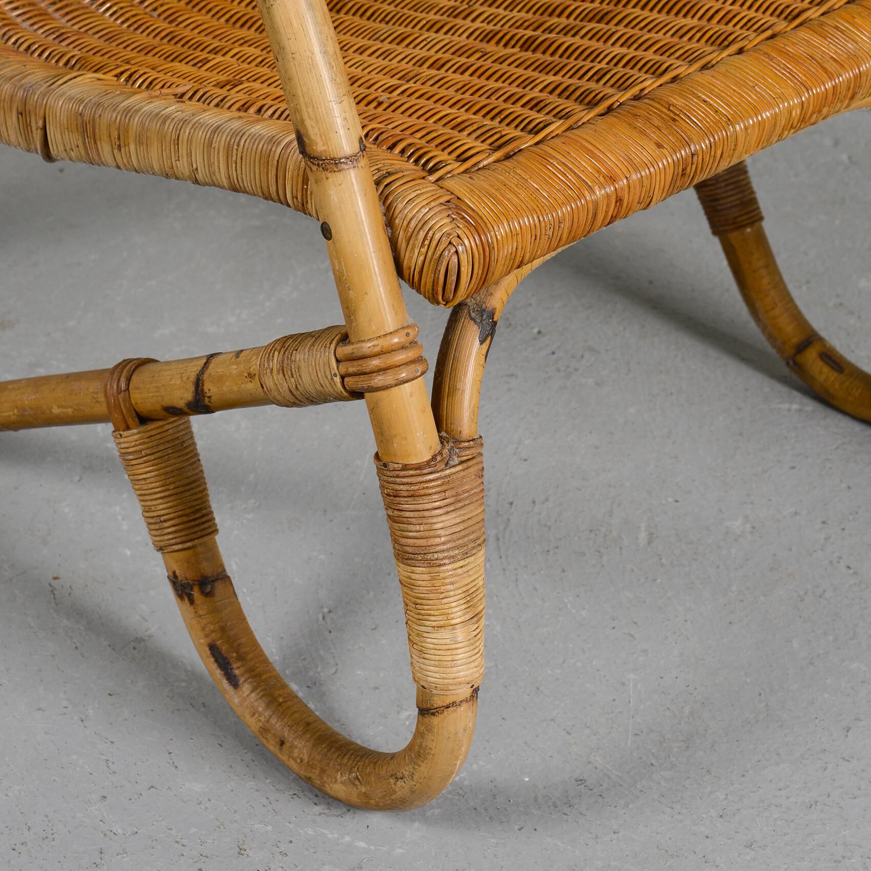 Pair of bamboo and rattan armchairs from the 1950s