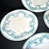 Onnaing Faïencerie set of 4 Coppelia plates with green floral decoration, iron earthenware