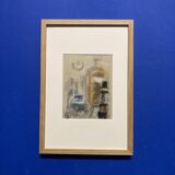 Alfred Gaspart (1900-1993), "Les Bouteilles" Cubist still life, pencil and oil pastel drawing