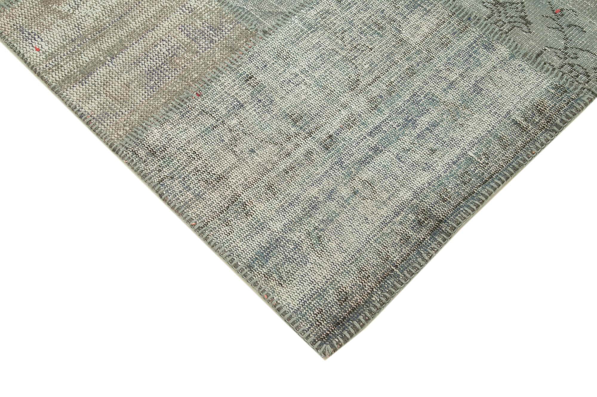 Handwoven oriental overdyed 176 cm x 241 cm grey patchwork carpet