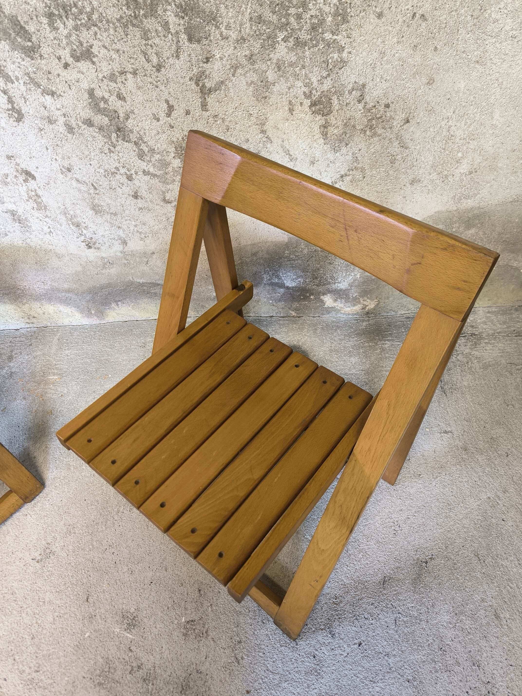 Pair of vintage folding wooden chairs by Aldo Jacober