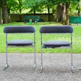 Set of 4 Space age chairs, chrome steel and buckle fabric