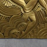 Superb large art deco plaster bas-relief, painted gold after Maurice Picaud, "la dance"