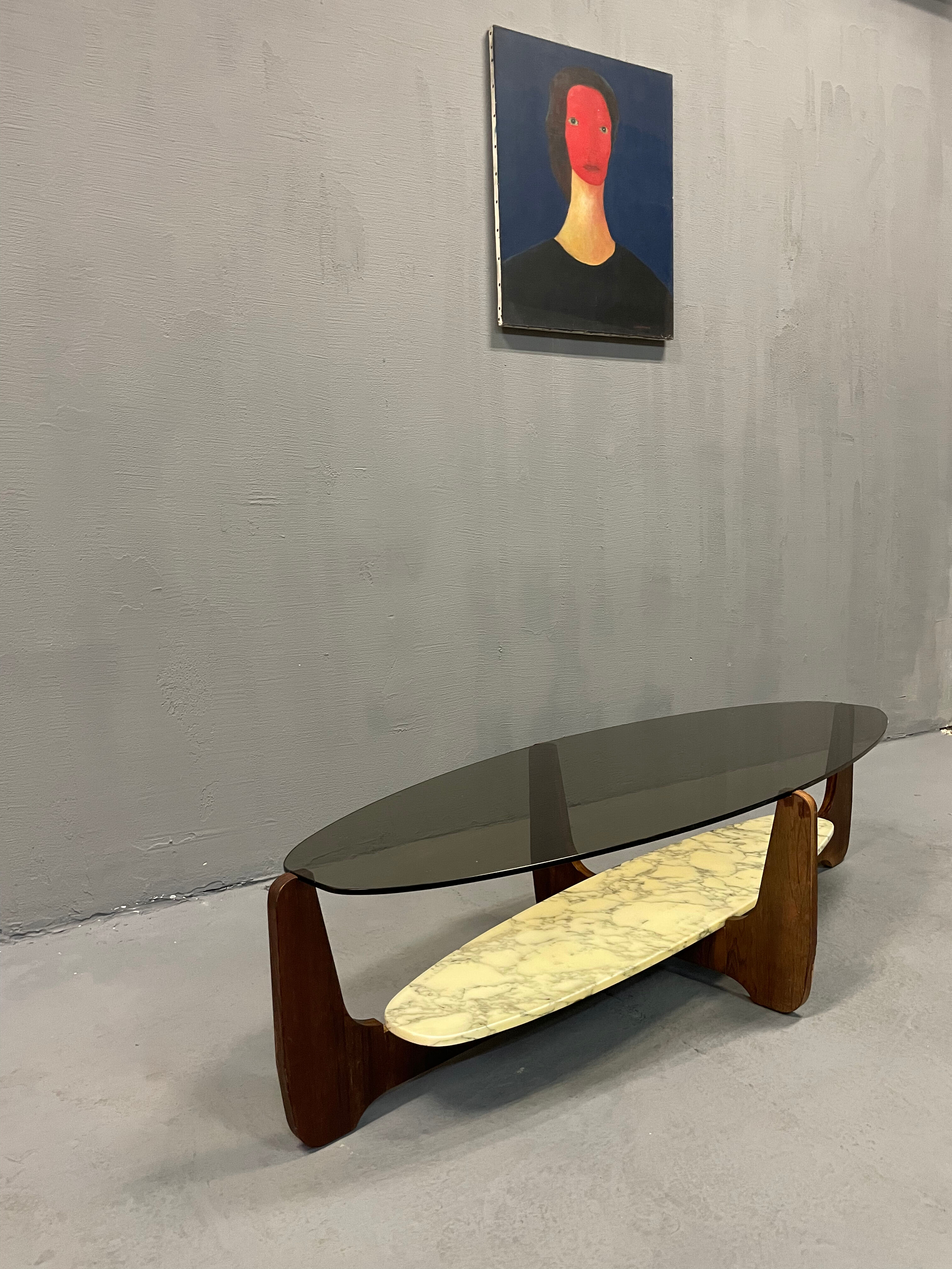 Coffee table wood and marble Hugues Poignant