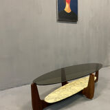 Coffee table wood and marble Hugues Poignant