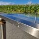 Vintage brushed steel and brass side table, 1970