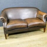 Vintage leather 2-seater sofa in dark brown