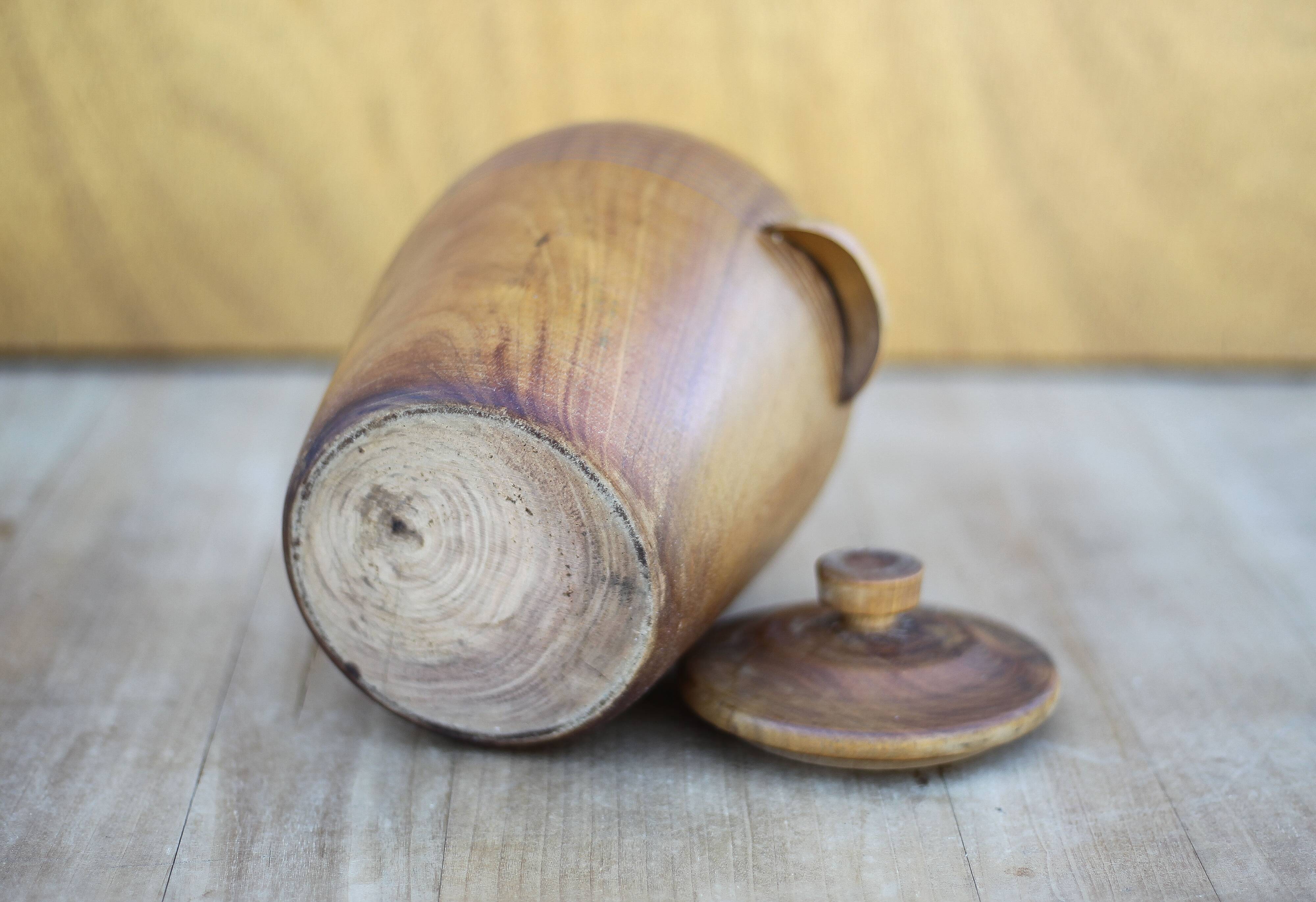 Olive wood lidded pot, storage pot, wooden pot, wooden box, storage pot, kitchen