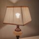 Table lamp foot turned wood and alabaster, round ecru lampshade, 50s